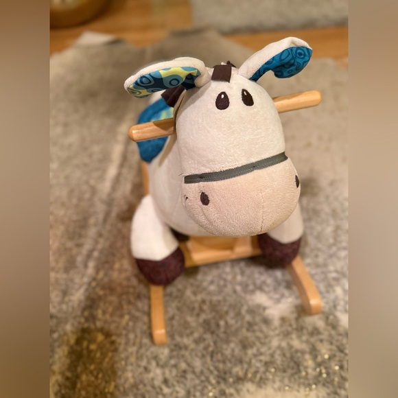 Plush Rocking Horse Toy - Cream and Blue - Picture 13 of 16